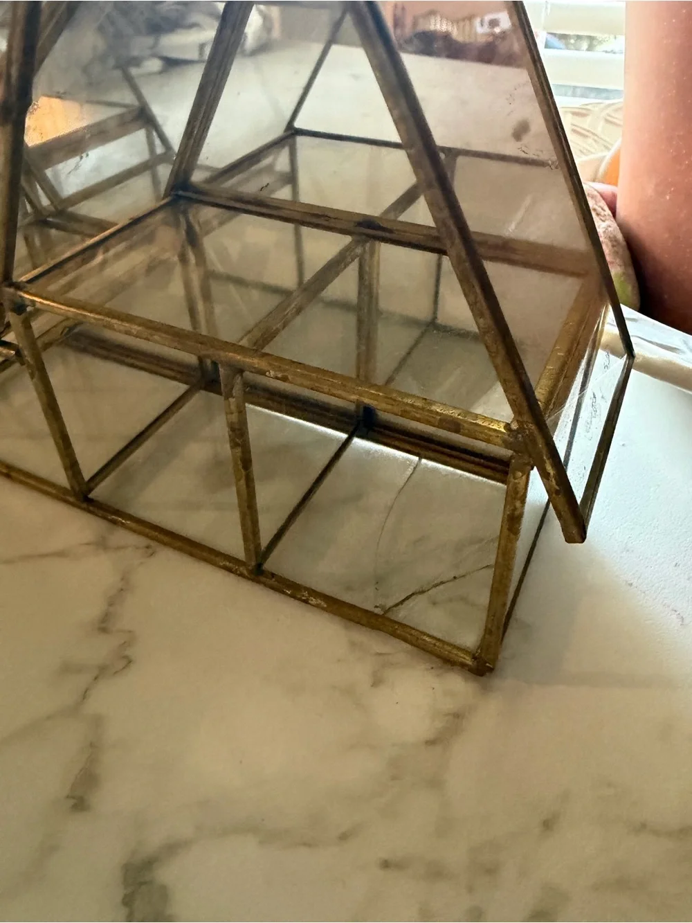 Vintage MCM Glass and Brass Tiered House Trinket Shelf - Gold